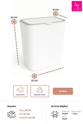 Flip 6 LT Banyo Mutfak Tezgah Üstü Çöp kovası - Beyaz - 3