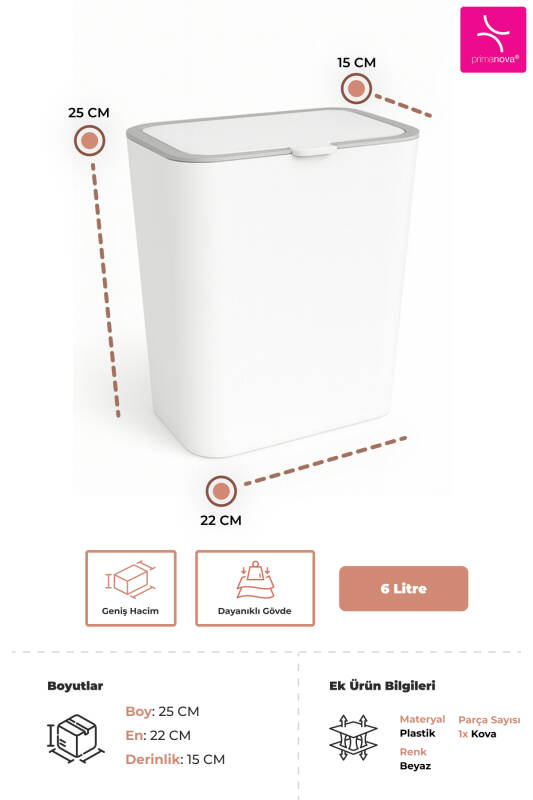 Flip 6 LT Banyo Mutfak Tezgah Üstü Çöp kovası - Beyaz - 3