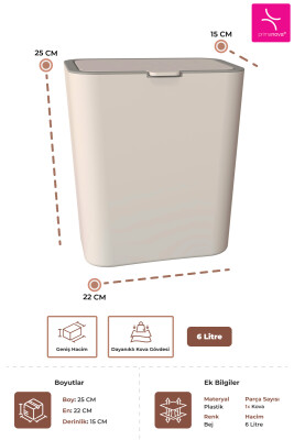 Flip Banyo Mutfak Tezgah Üstü Çöp kovası - Bej - 3