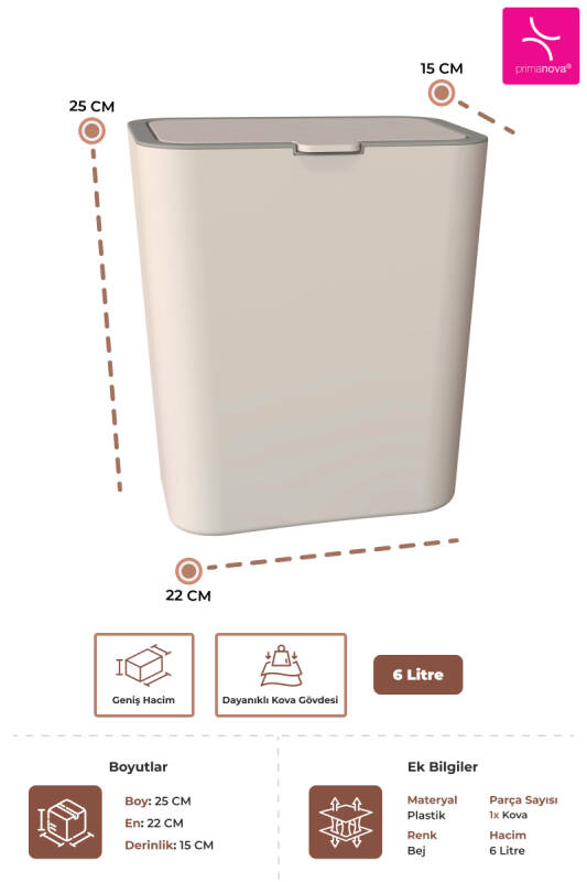 Flip Banyo Mutfak Tezgah Üstü Çöp kovası - Bej - 3