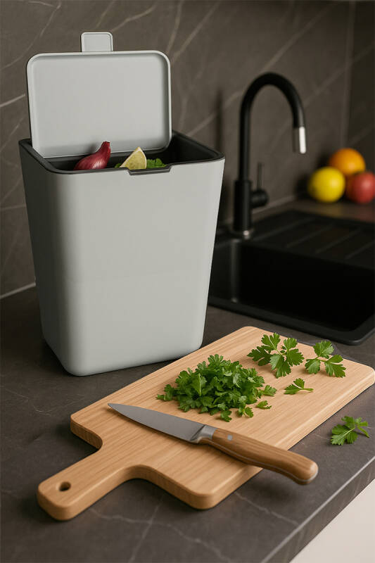 Flip Banyo Mutfak Tezgah Üstü Çöp kovası - Gri - 1