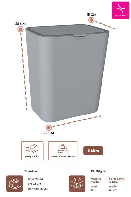 Flip Banyo Mutfak Tezgah Üstü Çöp kovası - Gri - 3