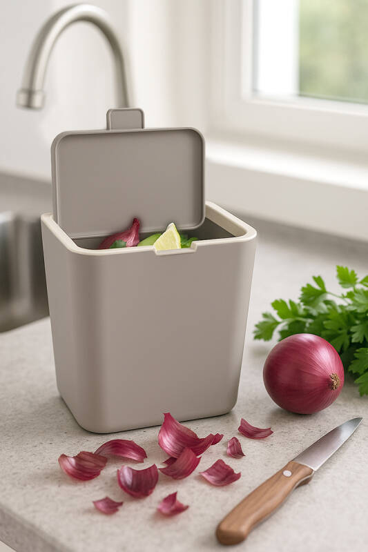 Flip Banyo Mutfak Tezgah Üstü Çöp kovası - Kum Beji - 1