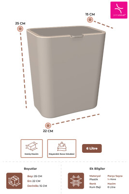 Flip Banyo Mutfak Tezgah Üstü Çöp kovası - Kum Beji - 3