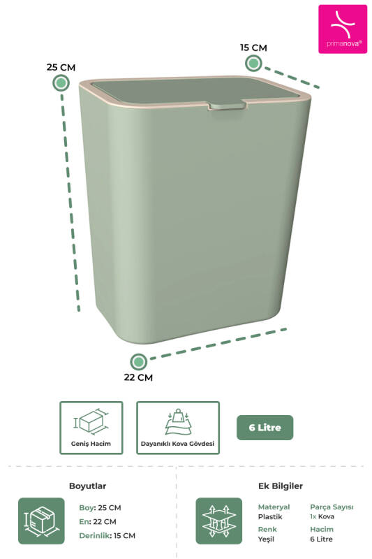 Flip Banyo Mutfak Tezgah Üstü Çöp kovası - Yeşil - 3