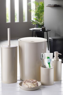 Flores Banyo Seti + Yapışkanlı Raf - Bej - Primanova (1)