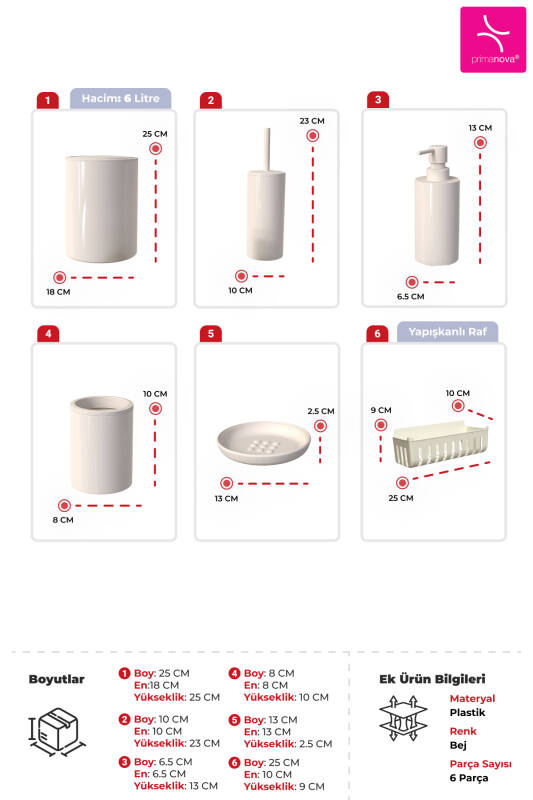 Flores Banyo Seti + Yapışkanlı Raf - Bej - 3