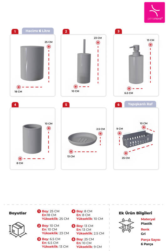 Flores Banyo Seti + Yapışkanlı Raf - Gri - 3