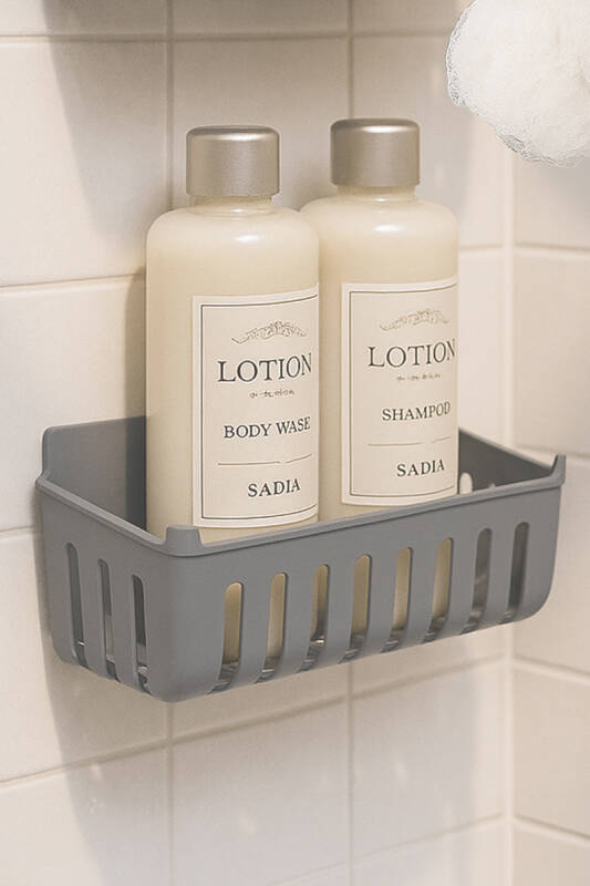 Flores Banyo Seti + Yapışkanlı Raf - Gri - 4