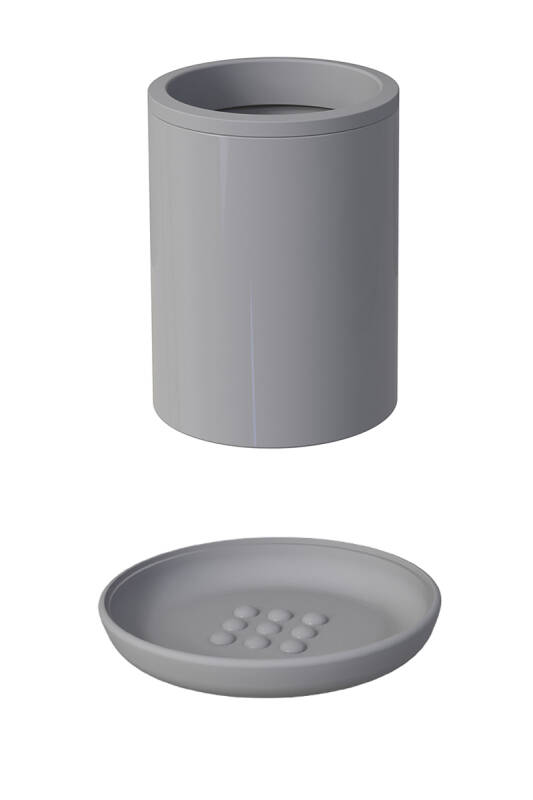 Flores Banyo Seti + Yapışkanlı Raf - Gri - 8