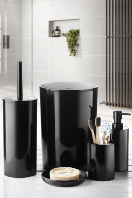 Flores Banyo Seti + Yapışkanlı Raf - Siyah - Primanova (1)