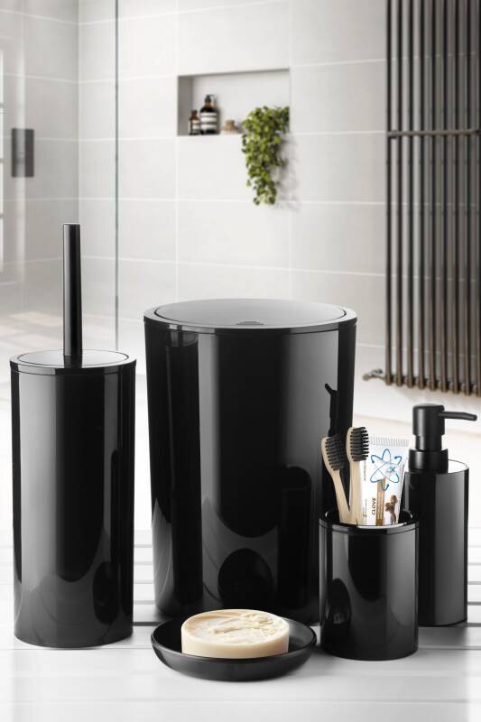 Flores Banyo Seti + Yapışkanlı Raf - Siyah - 2