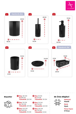 Flores Banyo Seti + Yapışkanlı Raf - Siyah - 3