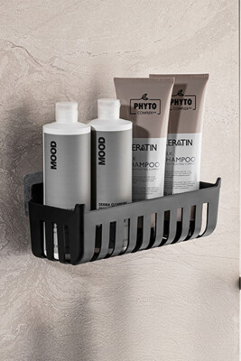 Flores Banyo Seti + Yapışkanlı Raf - Siyah - 4