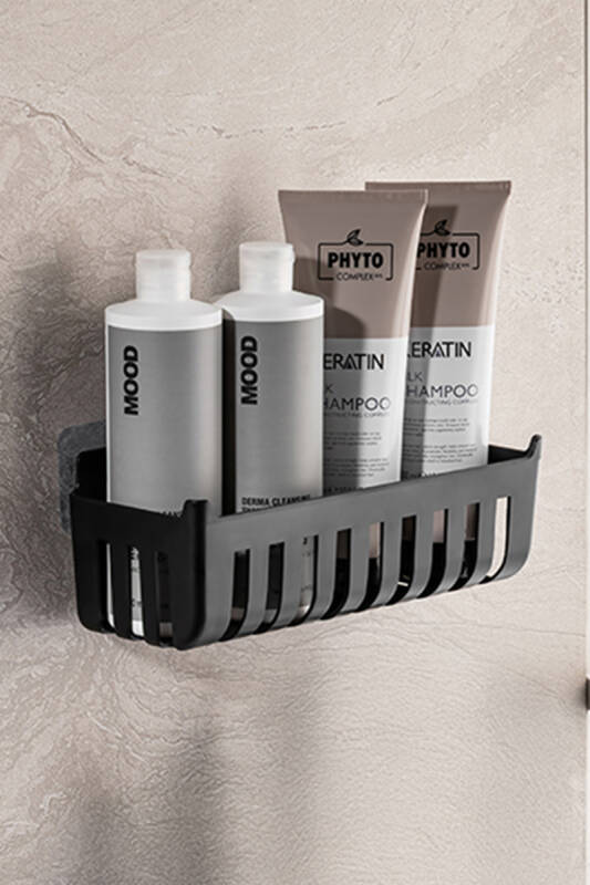 Flores Banyo Seti + Yapışkanlı Raf - Siyah - 4