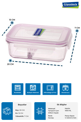 Glasslock Dikdörtgen 2'li Cam Saklama Kabı 1000 ML - 3