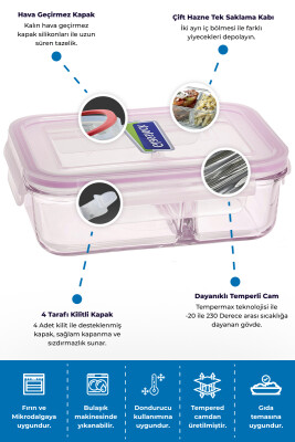 Glasslock Dikdörtgen 2'li Cam Saklama Kabı 1000 ML - 4