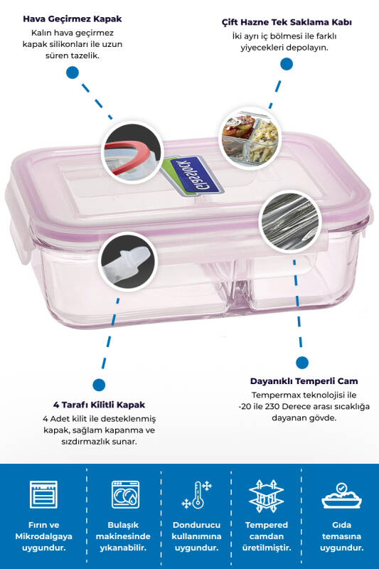 Glasslock Dikdörtgen 2'li Cam Saklama Kabı 1000 ML - 4