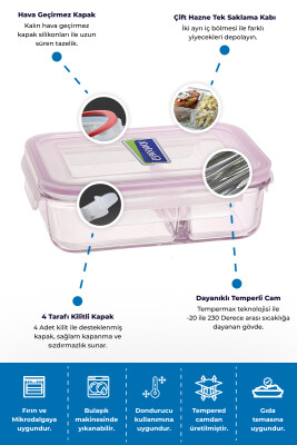 Glasslock Dikdörtgen 2'li Cam Saklama Kabı - 920 ML - 4