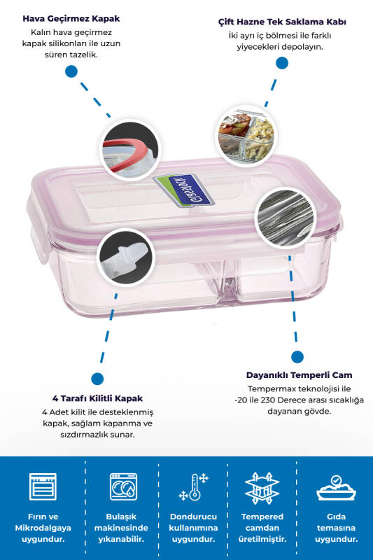 Glasslock Dikdörtgen 2'li Cam Saklama Kabı - 920 ML - 4