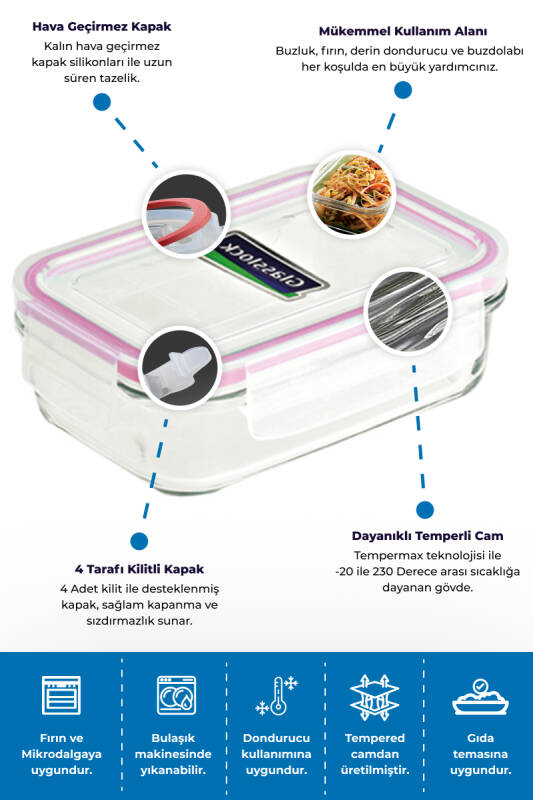 Glasslock Dikdörtgen Cam Saklama Kabı - 1000 Ml - 4