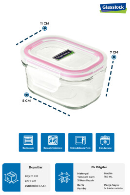 Glasslock Dikdörtgen Cam Saklama Kabı - 150 ML - 3