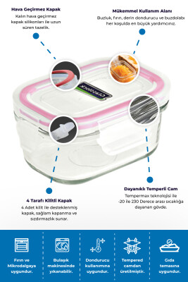 Glasslock Dikdörtgen Cam Saklama Kabı - 150 ML - 4