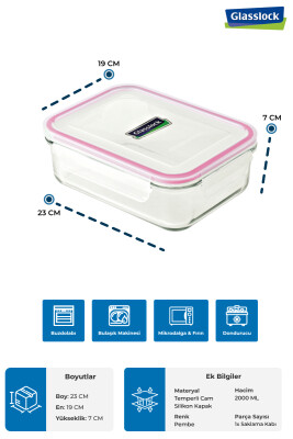 Glasslock Dikdörtgen Cam Saklama Kabı - 2000 ML - 3