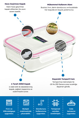 Glasslock Dikdörtgen Cam Saklama Kabı - 2000 ML - 4