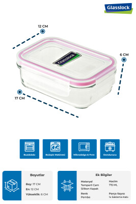Glasslock Dikdörtgen Cam Saklama Kabı - 715 ML - 3