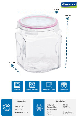 Glasslock Kare Cam Kavanoz 1500 Ml - 3