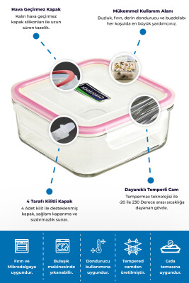 Glasslock Kare Cam Saklama Kabı 1200 Ml - 4