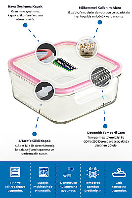 Glasslock Kare Cam Saklama Kabı - 2600 Ml - 4