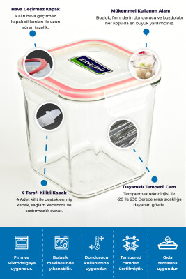 Glasslock Kare Cam Saklama Kabı - 900 ML - 4