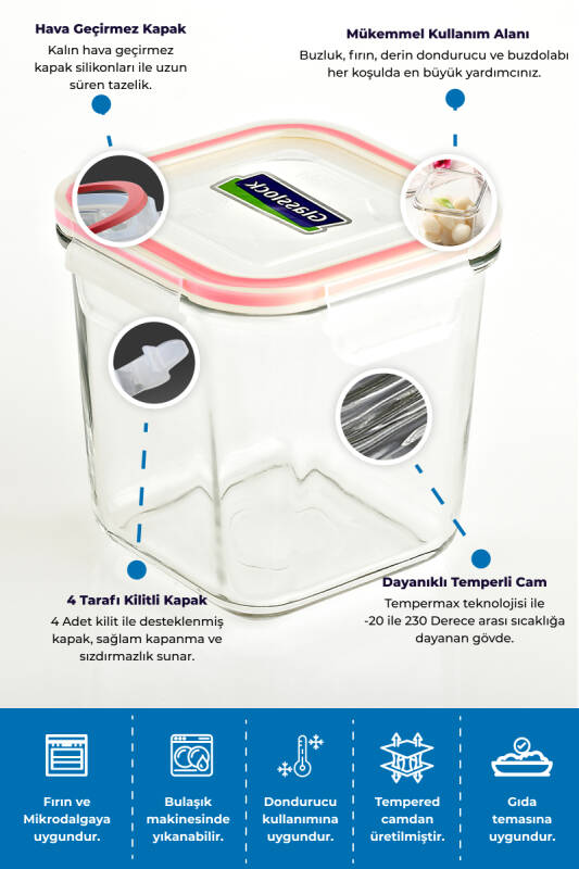 Glasslock Kare Cam Saklama Kabı - 900 ML - 4