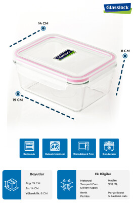 Glasslock Konik Dikdörtgen Cam Saklama Kabı - 980 ML - 3