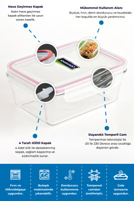 Glasslock Konik Dikdörtgen Cam Saklama Kabı - 980 ML - 4