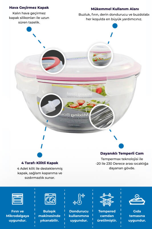 Glasslock Yuvarlak Cam Saklama Kabı - 2000 ML - 4