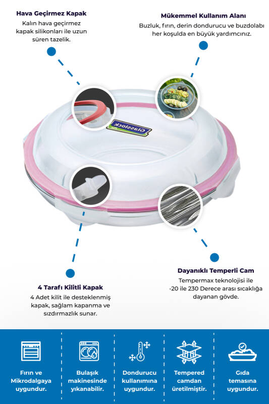 Glasslock Yuvarlak Plus Cam Saklama Kabı - 800 ML - 4