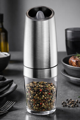 Gravity Paslanmaz Çelik Otomatik Tuz & Karabiber Öğütücü Pilli - Metalik - Primanova