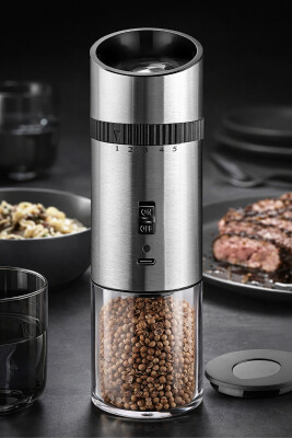 Gravity Paslanmaz Çelik Otomatik Tuz & Karabiber Öğütücü Şarjlı - Metalik - Primanova