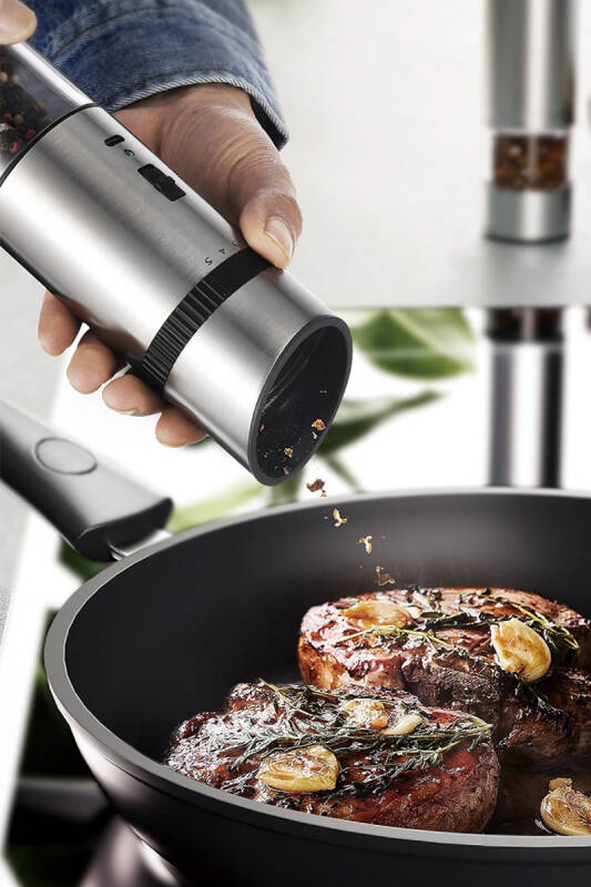 Gravity Paslanmaz Çelik Otomatik Tuz & Karabiber Öğütücü Şarjlı - Metalik - 6