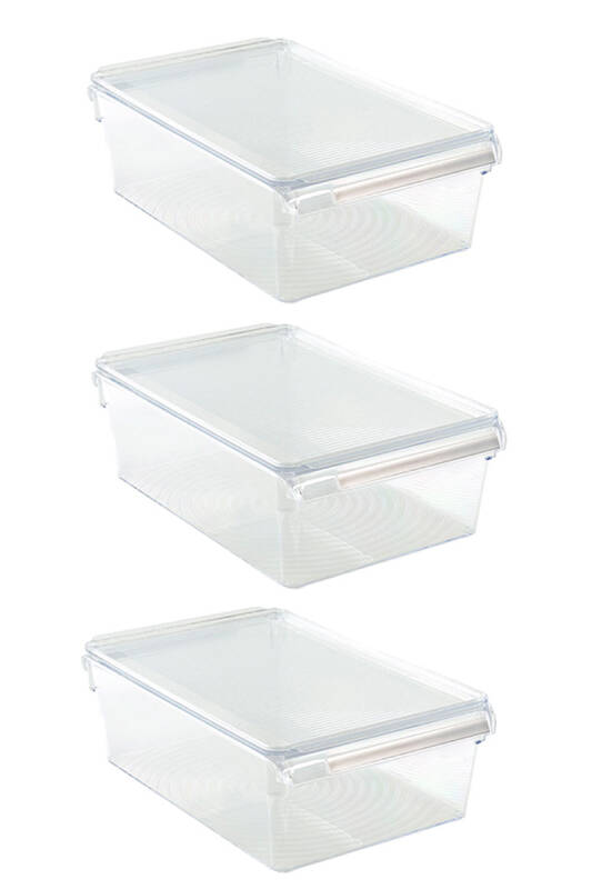 Kapaklı Buzdolabı Içi Organizer Dolap Içi Düzenleyici Saklama Kabı 325*205*100 Mm Şeffaf 3Lü - 1