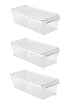 Kapaklı Buzdolabı Içi Organizer Dolap Içi Düzenleyici Saklama Kabı 360*150*100 Mm Şeffaf 3Lü - 1