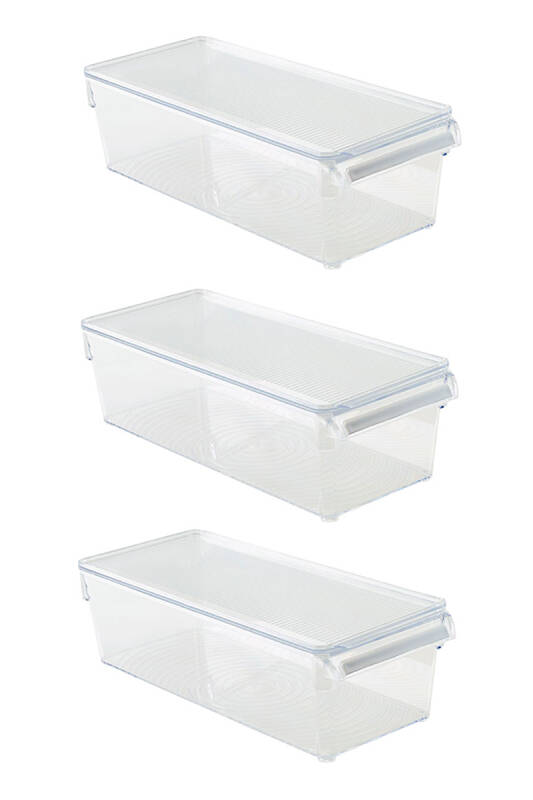Kapaklı Buzdolabı Içi Organizer Dolap Içi Düzenleyici Saklama Kabı 360*150*100 Mm Şeffaf 3Lü - 1