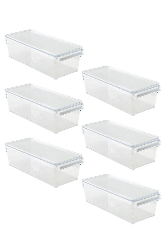 Kapaklı Buzdolabı Içi Organizer Dolap Içi Düzenleyici Saklama Kabı 360*150*100 Mm Şeffaf 6Lı - 1