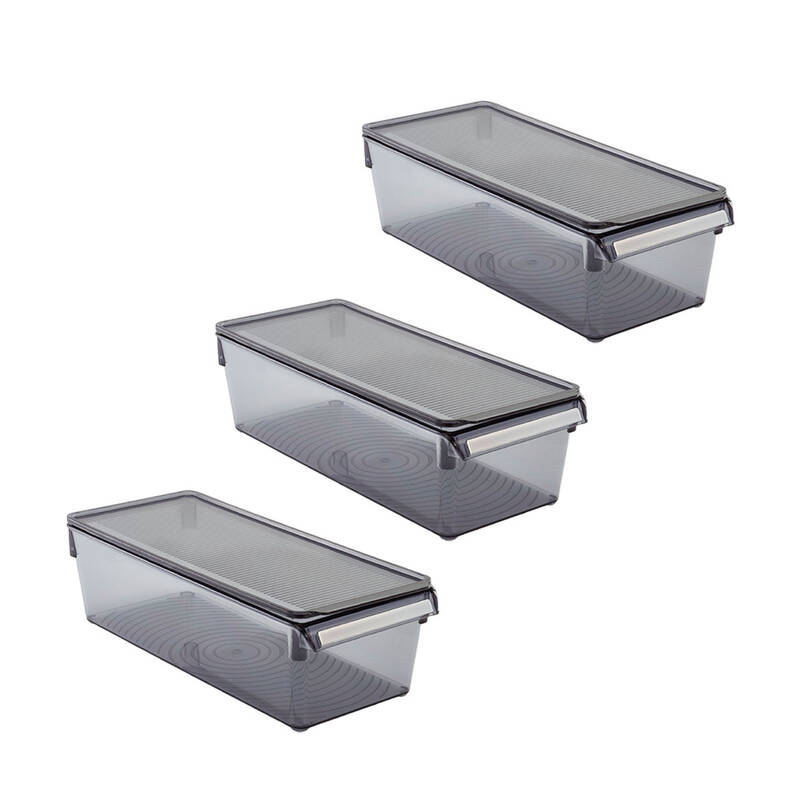 Kapaklı Buzdolabı Içi Organizer Dolap Içi Düzenleyici Saklama Kabı 360*150*100Mm Şeffaf Siyah 3 Lü - 1