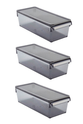 Kapaklı Buzdolabı Içi Organizer Dolap Içi Düzenleyici Saklama Kabı 360*150*100Mm Şeffaf Siyah 3 Lü - 1
