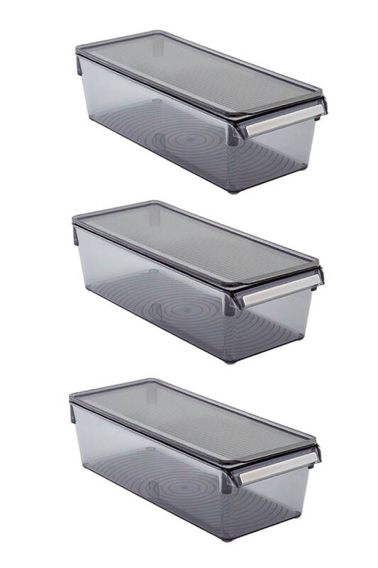 Kapaklı Buzdolabı Içi Organizer Dolap Içi Düzenleyici Saklama Kabı 360*150*100Mm Şeffaf Siyah 3 Lü - 1