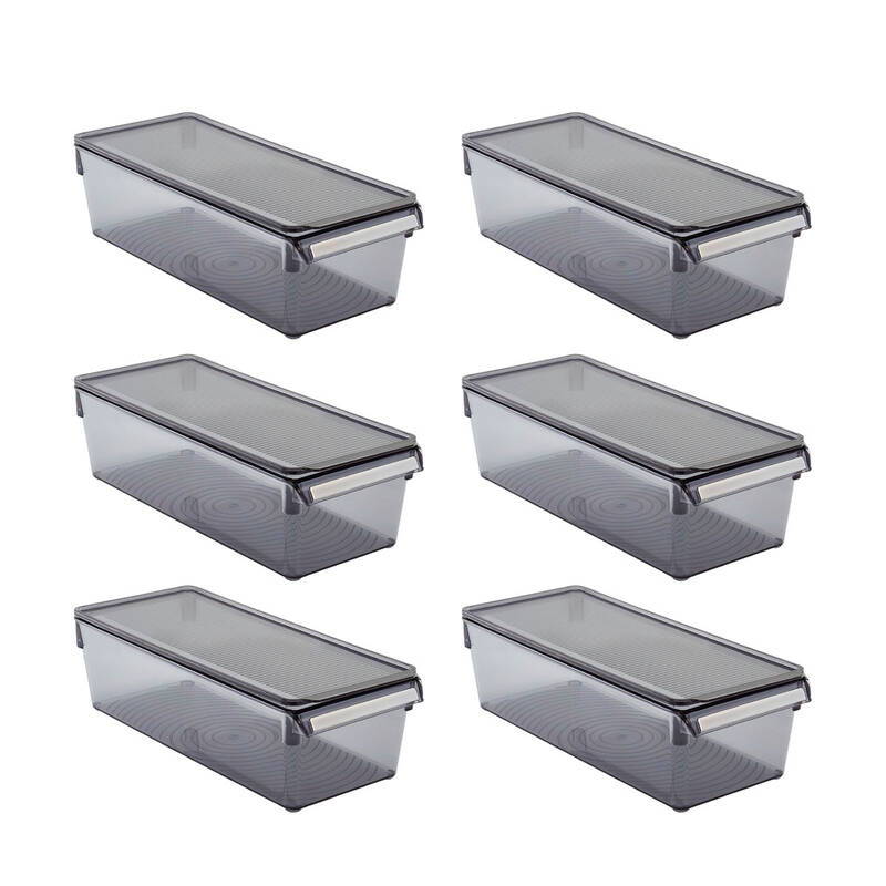 Kapaklı Buzdolabı Içi Organizer Dolap Içi Düzenleyici Saklama Kabı 360*150*100Mm Şeffaf Siyah 6Lı - 4